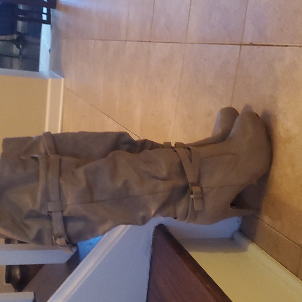 Brown slouchy high heel boots